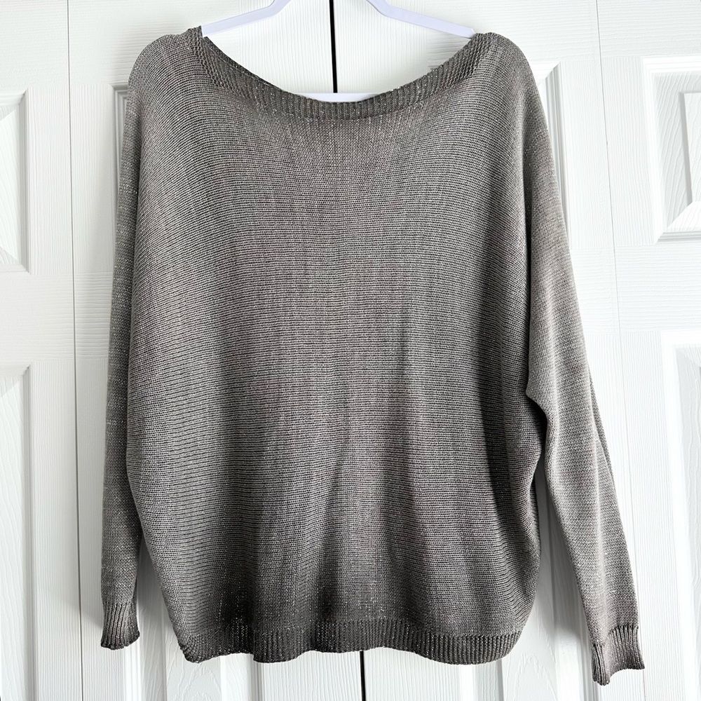 Gigi Moda Made in Italy Metallic Knit Batwing Sweater Zip Back Gray S/M Holiday